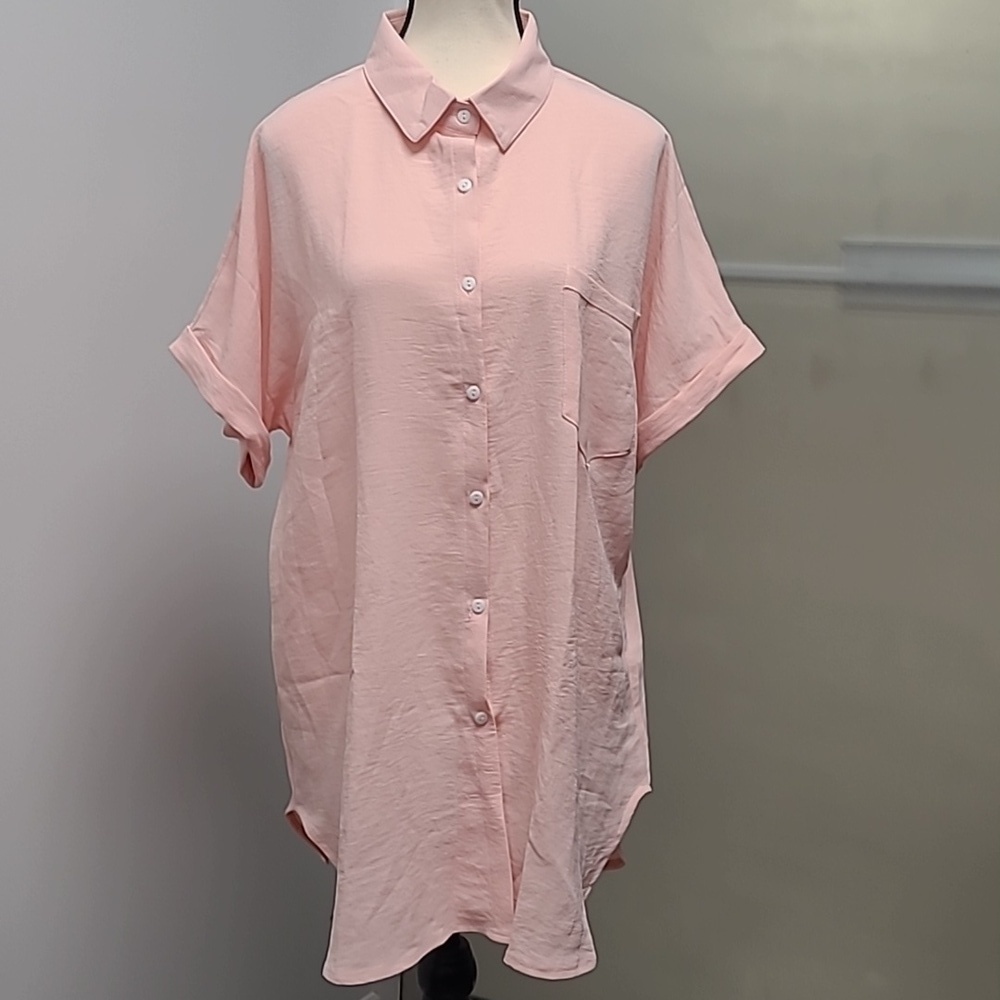 Unbranded Size XL Pastel Pink Short Sleeve Button Down Top